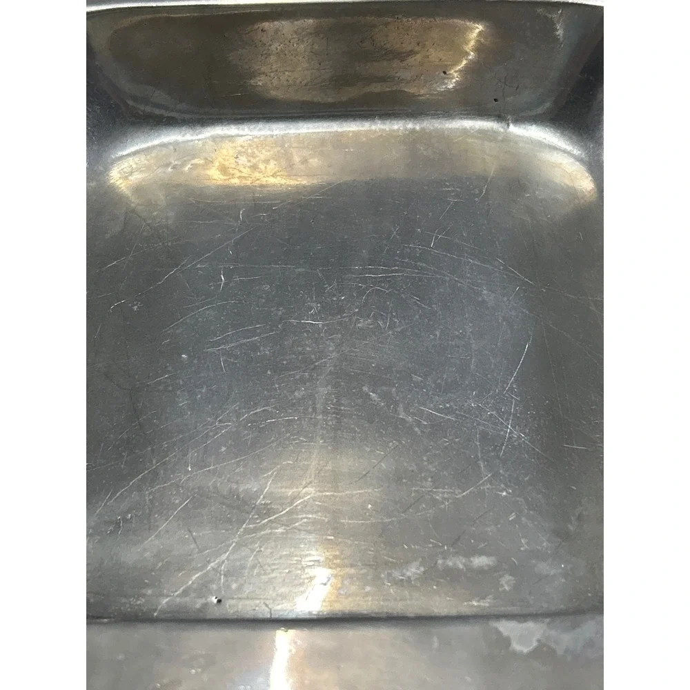 Vintage Pewter Square Serving Bowl Faux Bamboo Rim Chinoiserie Catchall Dish